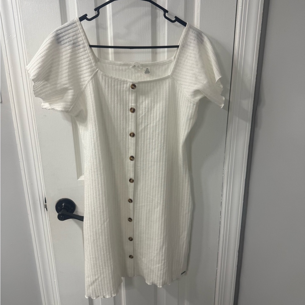 White Button-Down Ribbed Dress Roxy size large - Picture 2 of 4